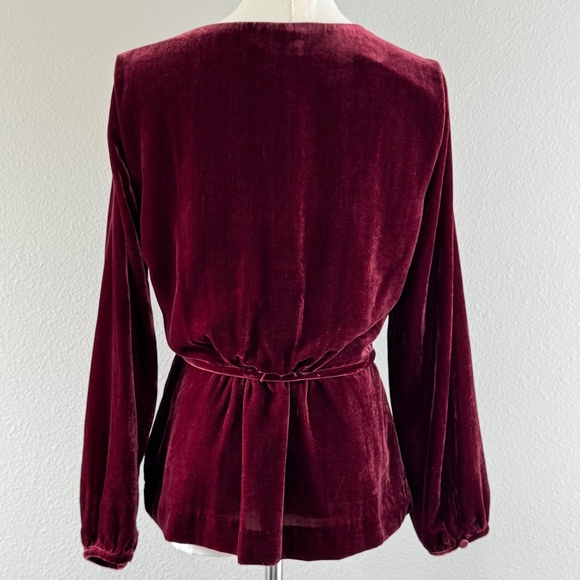 NWT J. Crew Burgundy Red Velvet Top Women's Size 8 Faux-Wrap Holiday Party - Picture 2 of 13